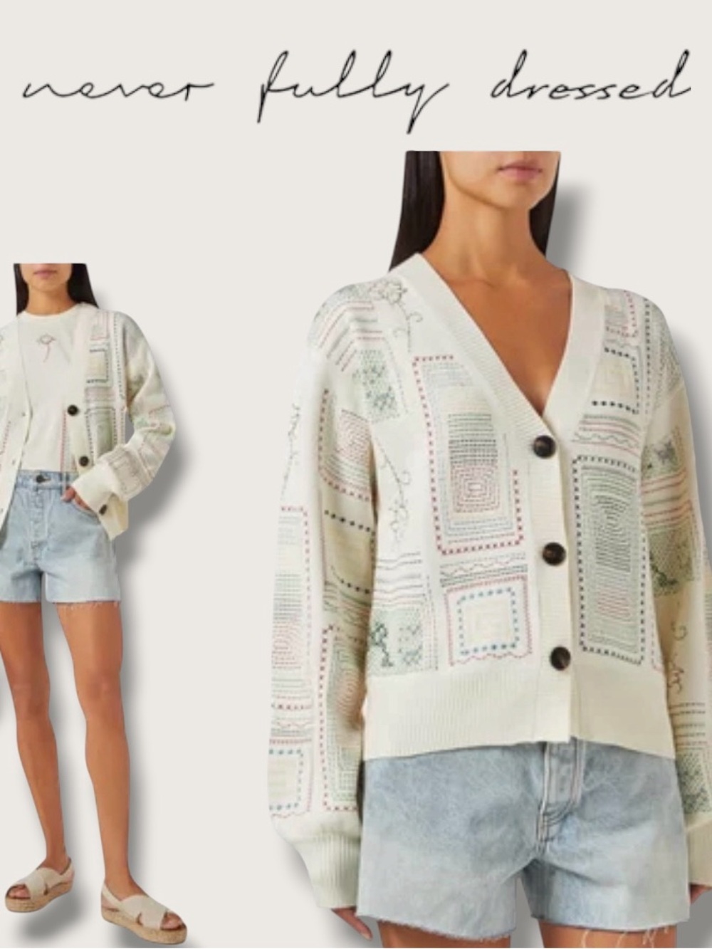 Embroidered Work Cardigan Sweater Never Fully Dressed